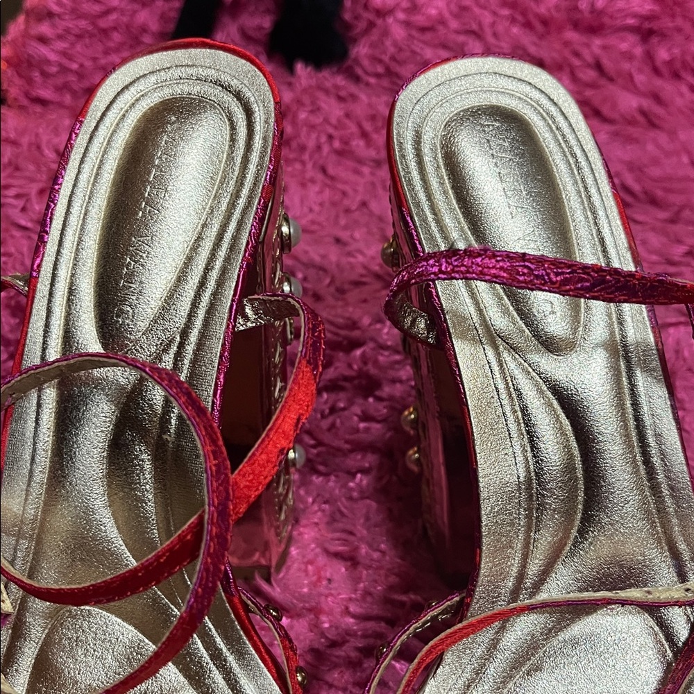 Nordstrom AZALEA WANG - Red Jeweled Platform Sandals w/ Crystal Accents, (SZ.7) - Picture 2 of 12